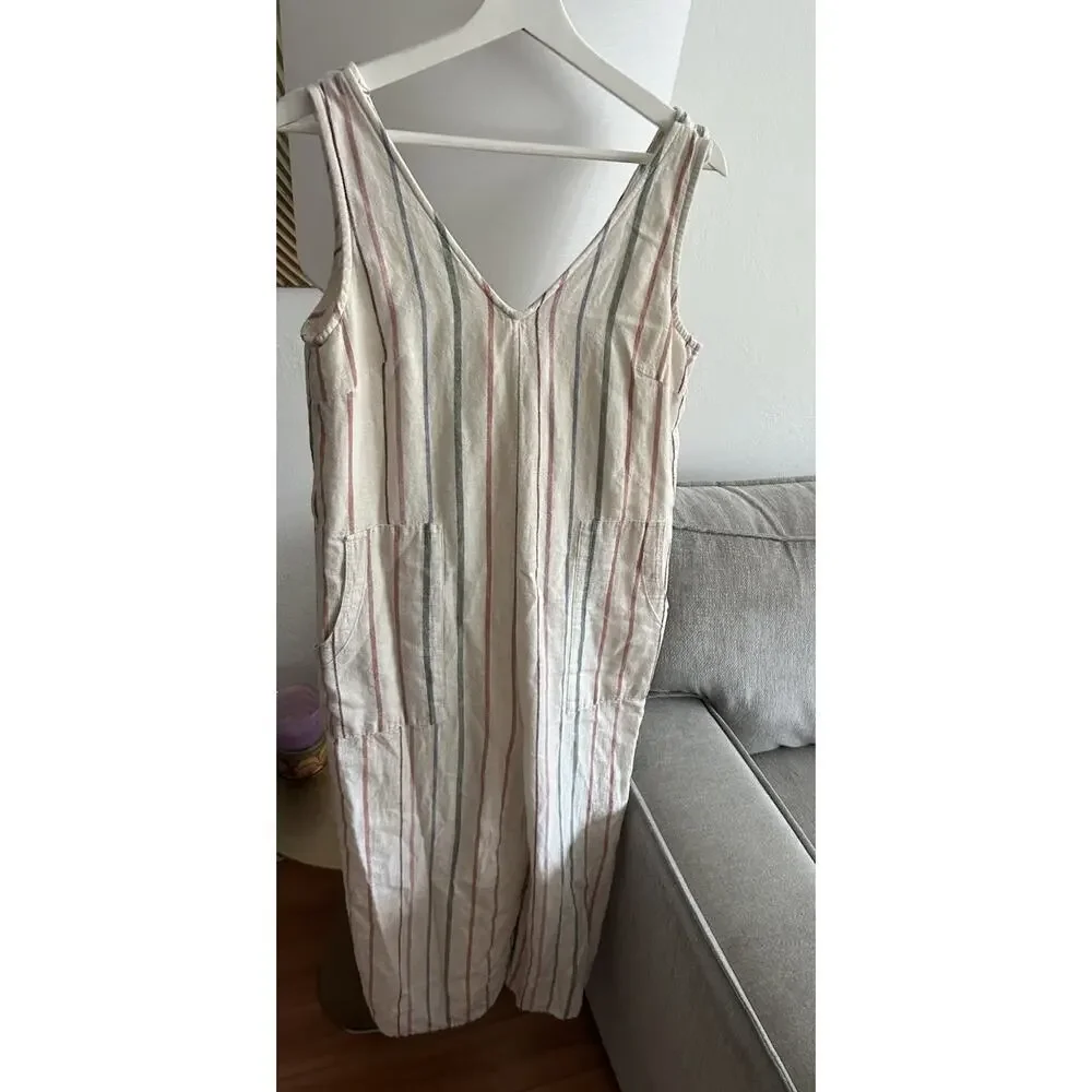 American Eagle Linen Coastal Striped Jumpsuit S Oversized  Baggy Boho